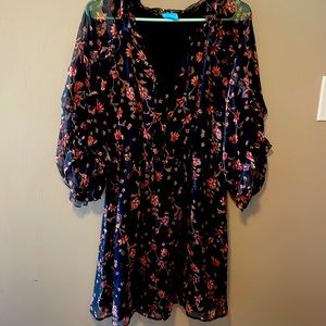 Cece black floral  long sleeve dress- to knee